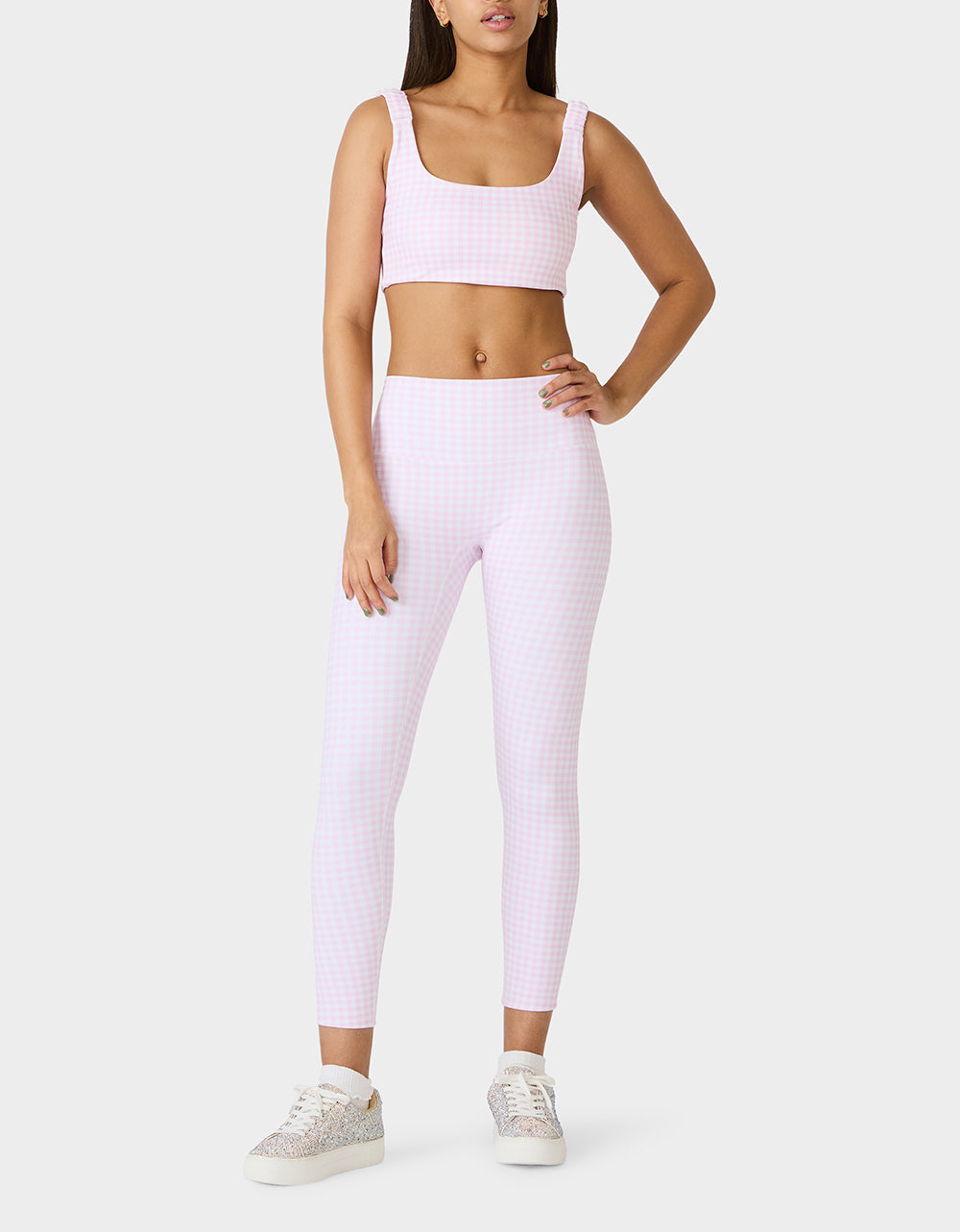 Betsey Johnson GINGHAM PRINT HIGHRISE LEGGING PINK MULTI Women's Pink Gingham Activewear Legging