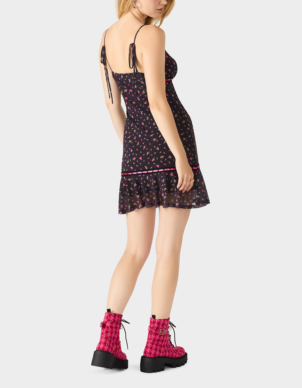 Betsey Johnson ROSEBUD SLIP DRESS BLACK Women's Floral Print Mini Slip Dress