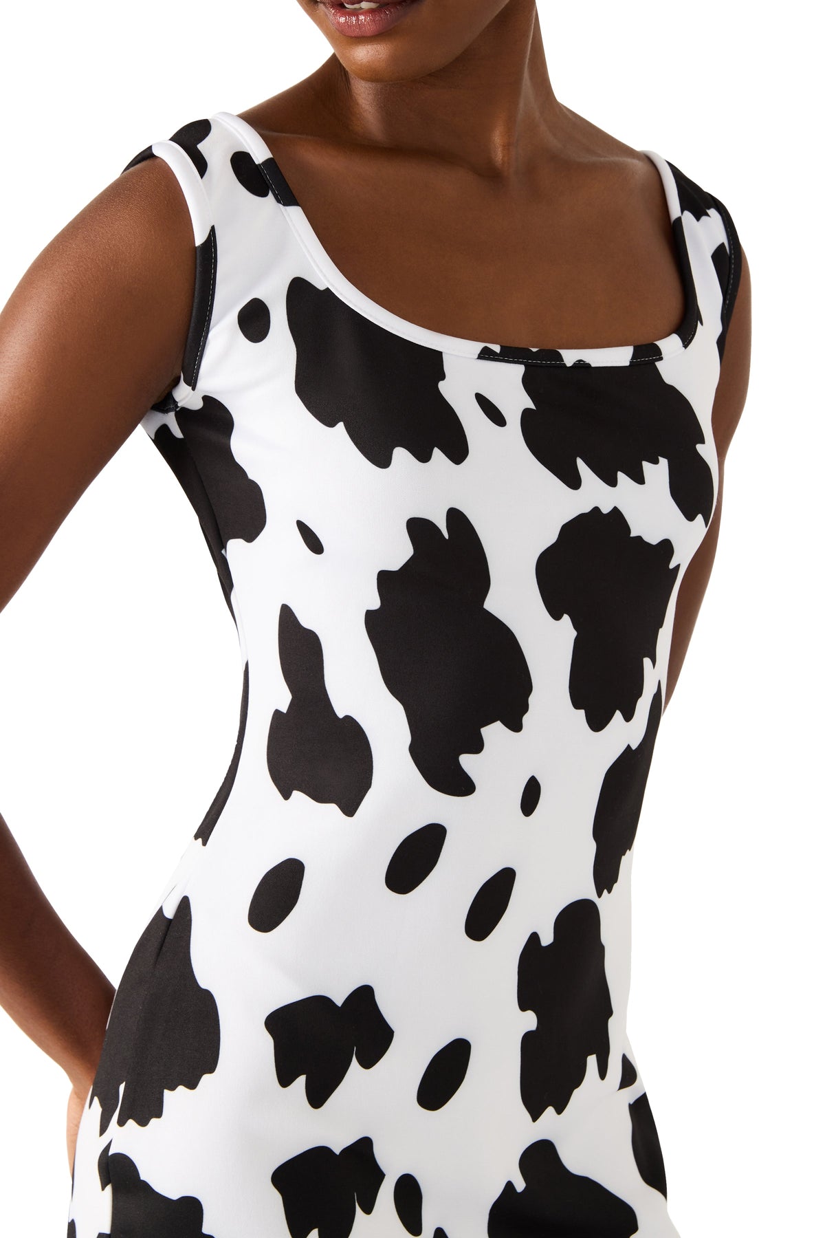 Betsey Johnson BETSEY COW PRINT DRESS BLACK/WHITE Women's Mini Tank Square-Neck Dress