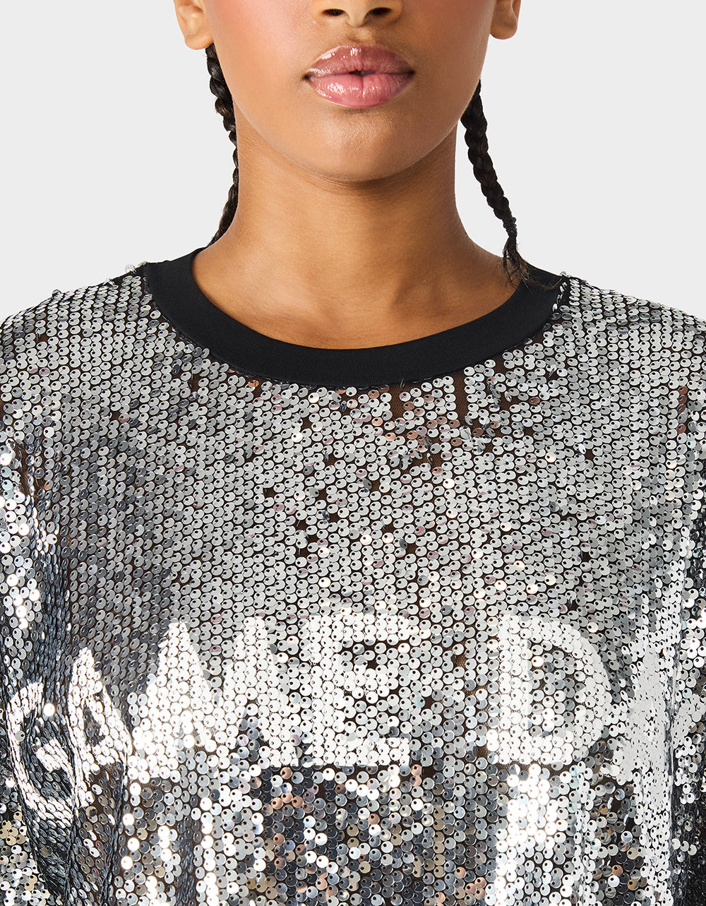 Betsey Johnson GAME DAY JERSEY SEQUIN DRESS SILVER Women's Sequin Short-Sleeved Dress