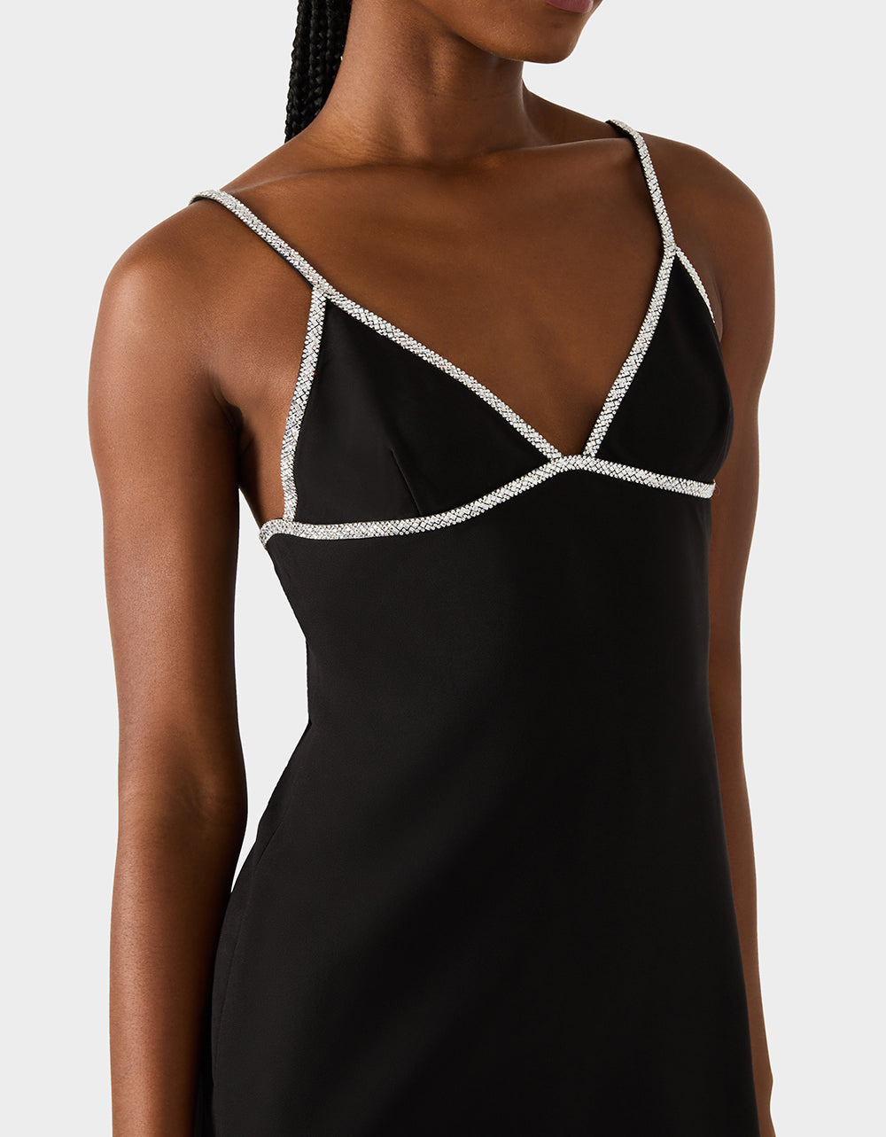 Betsey Johnson CRYSTAL SLIP DRESS BLACK Women's Black Mini Dress with Rhinestone Details