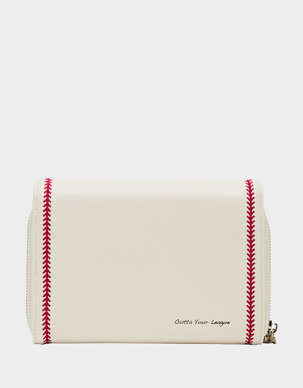 Betsey Johnson GRAND SLAM WALLET ON CHAIN CREAM Women's Baseball-Themed Rhinestone Embellished Wallet on Chain Crossbody Handbag