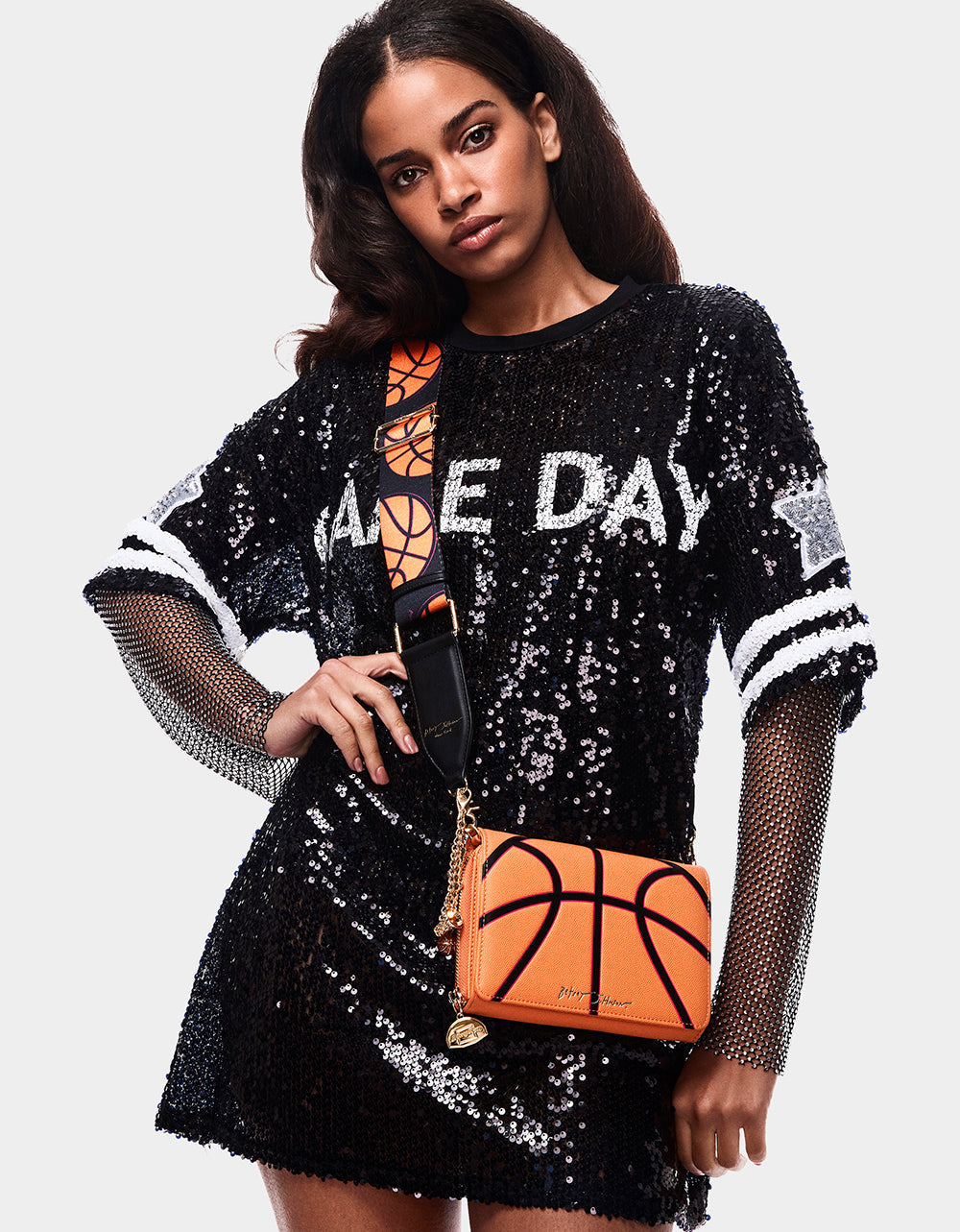 Betsey Johnson GAME TIME WALLET ON CHAIN ORANGE Women's Basketball Wallet on Chain With Charms
