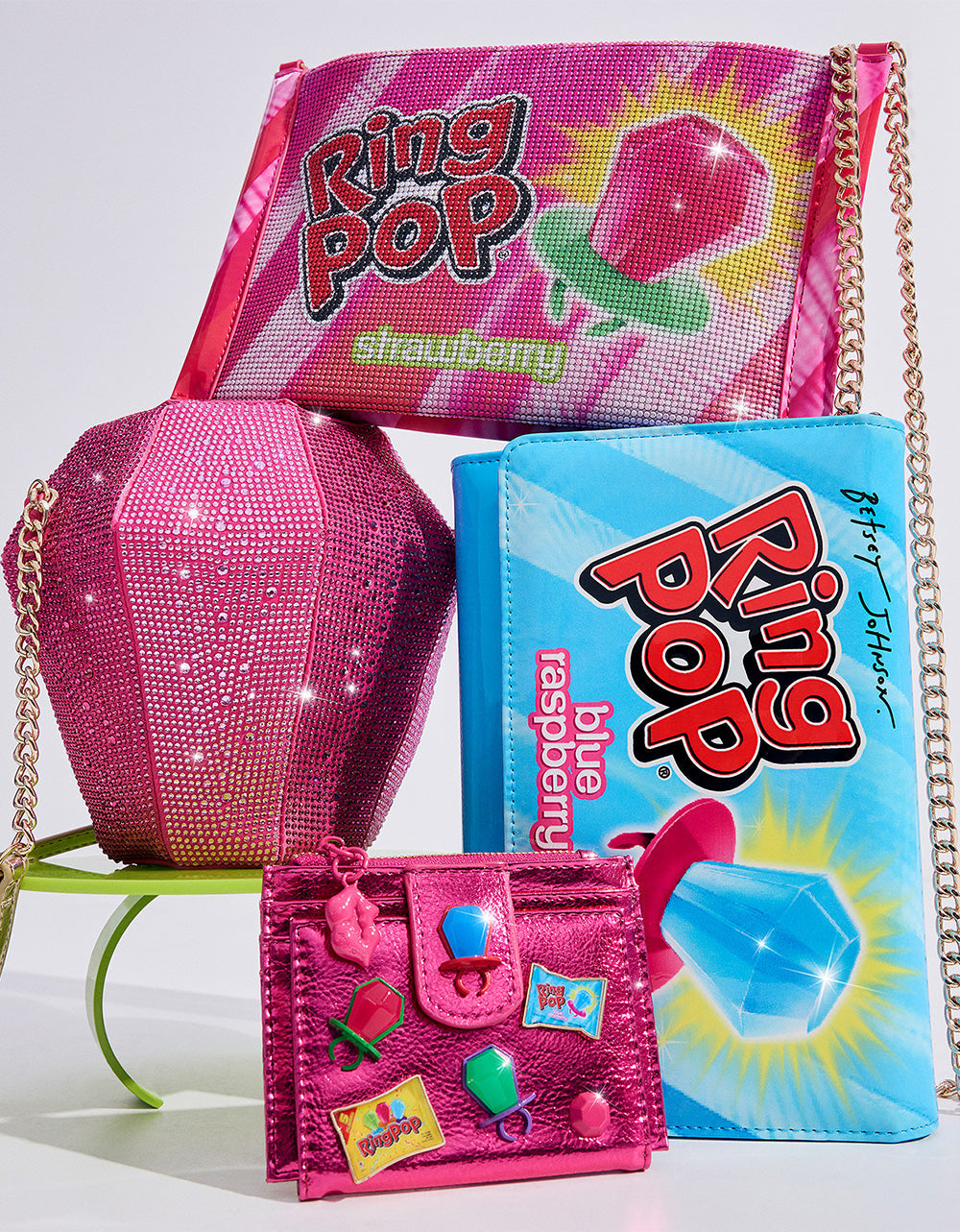 Betsey Johnson RING POP PATENT WALLET ON CHAIN BLUE Women's Ring Pop Halloween Wallet