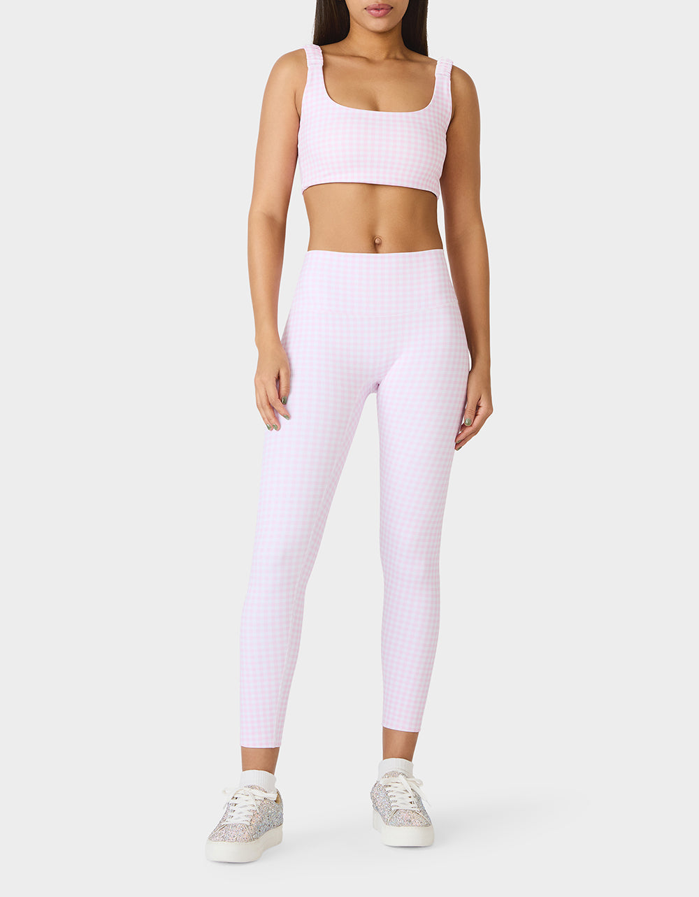 Betsey Johnson GINGHAM PRINT BRA TOP PINK MULTI Women's Activewear Pink Gingham Bra Top