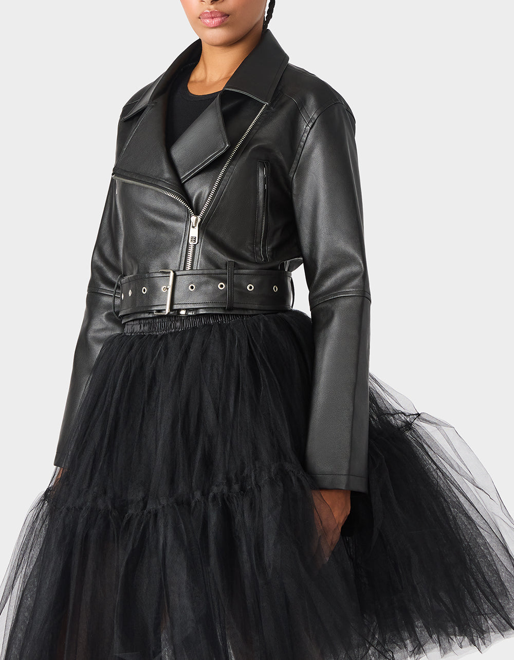 Betsey Johnson REBEL ROSE JACKET BLACK Women's Leather Long-Sleeved Jacket