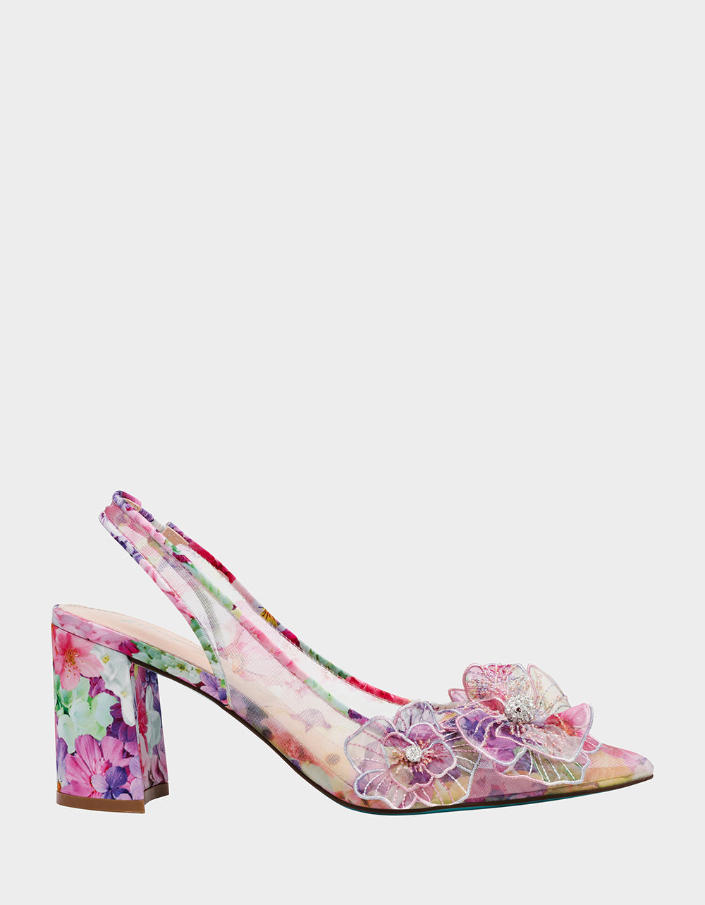 Betsey Johnson PETRA BRIGHT FLORAL Slingback Floral Mesh Block Heel