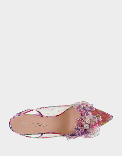 Betsey Johnson PETRA BRIGHT FLORAL Slingback Floral Mesh Block Heel