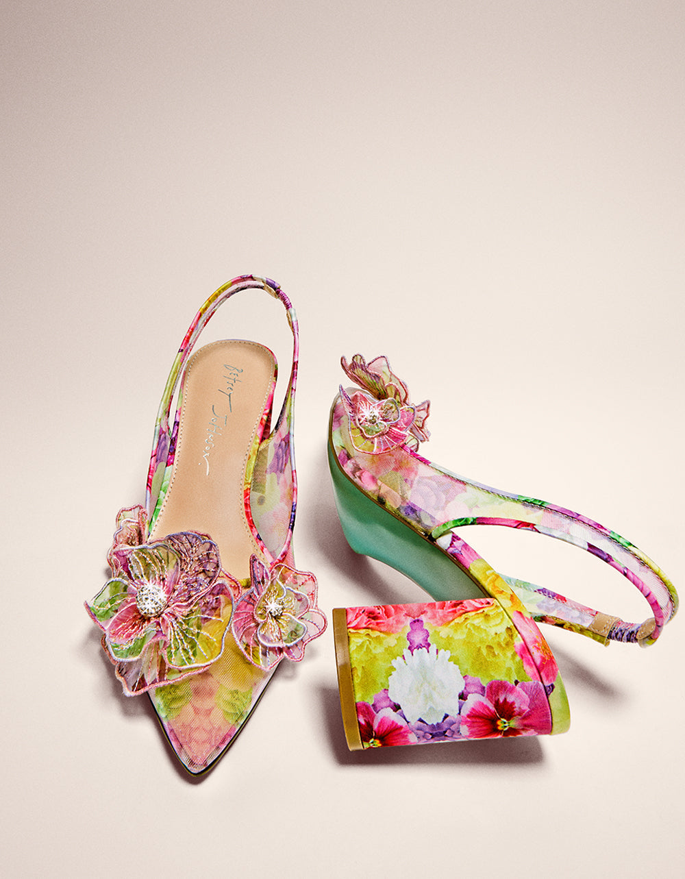 Betsey Johnson PETRA BRIGHT FLORAL Slingback Floral Mesh Block Heel