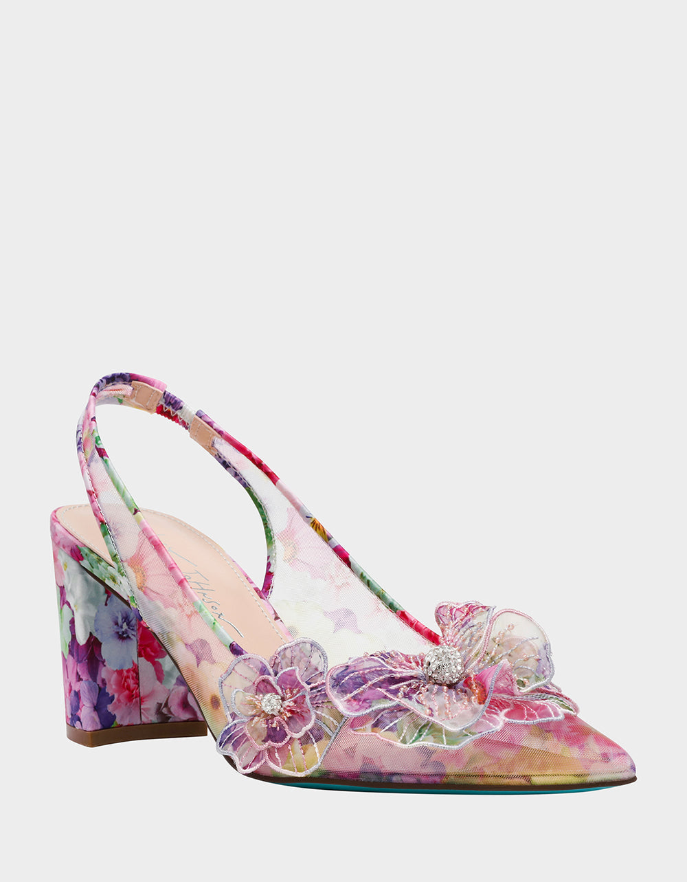 Betsey Johnson PETRA BRIGHT FLORAL Slingback Floral Mesh Block Heel