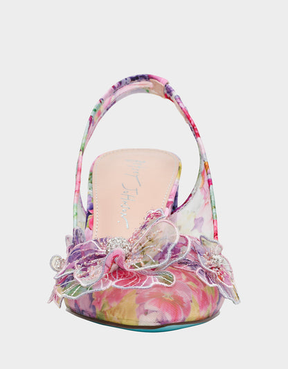 Betsey Johnson PETRA BRIGHT FLORAL Slingback Floral Mesh Block Heel