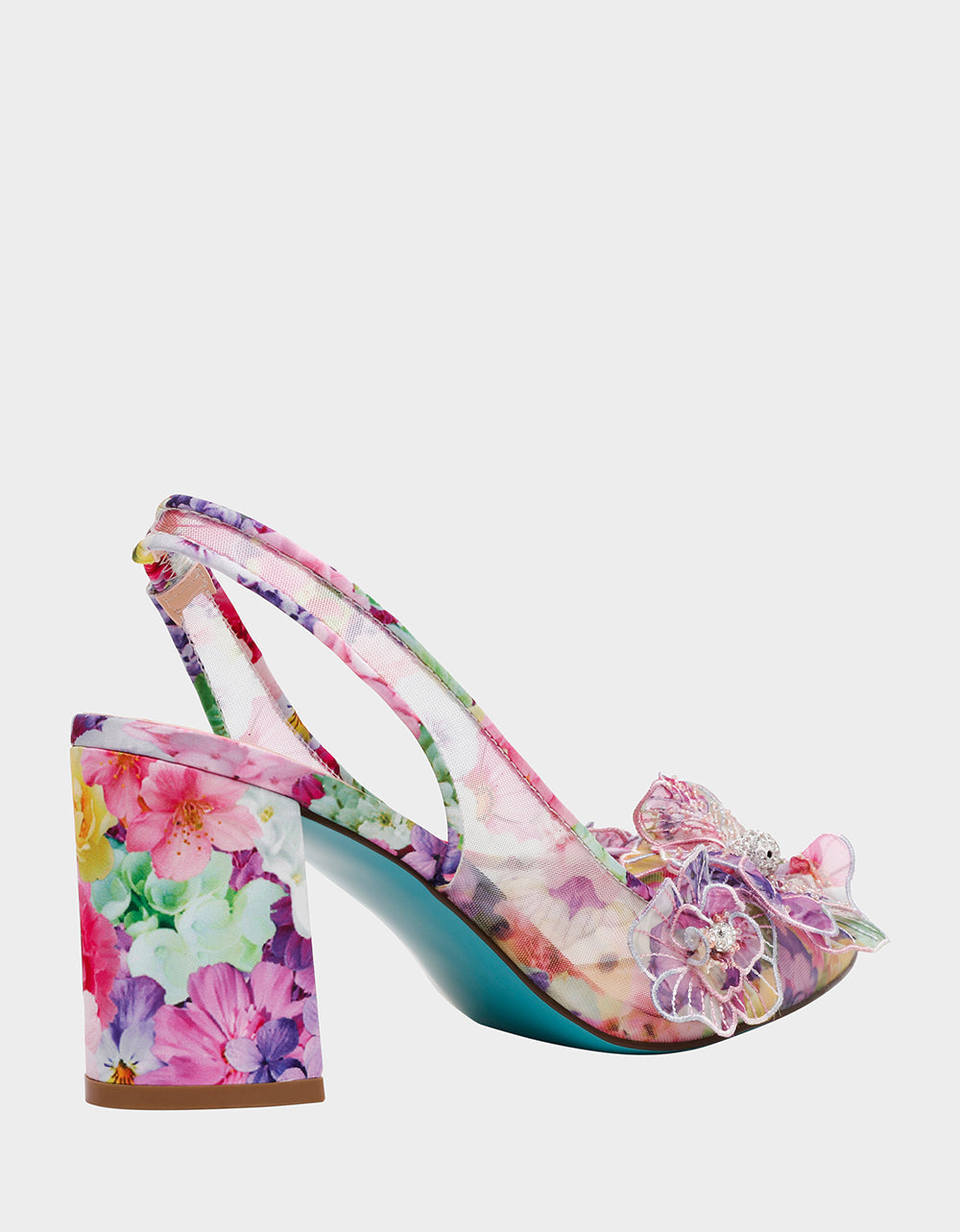 Betsey Johnson PETRA BRIGHT FLORAL Slingback Floral Mesh Block Heel
