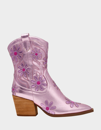 Betsey Johnson TEDDYY PINK Western Pointed-Toe Ankle Boot