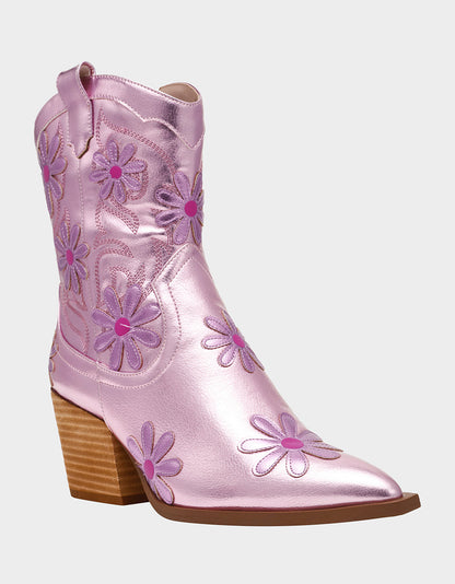 Betsey Johnson TEDDYY PINK Western Pointed-Toe Ankle Boot