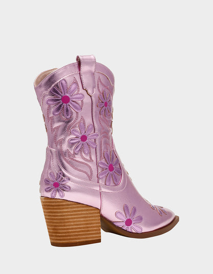 Betsey Johnson TEDDYY PINK Western Pointed-Toe Ankle Boot