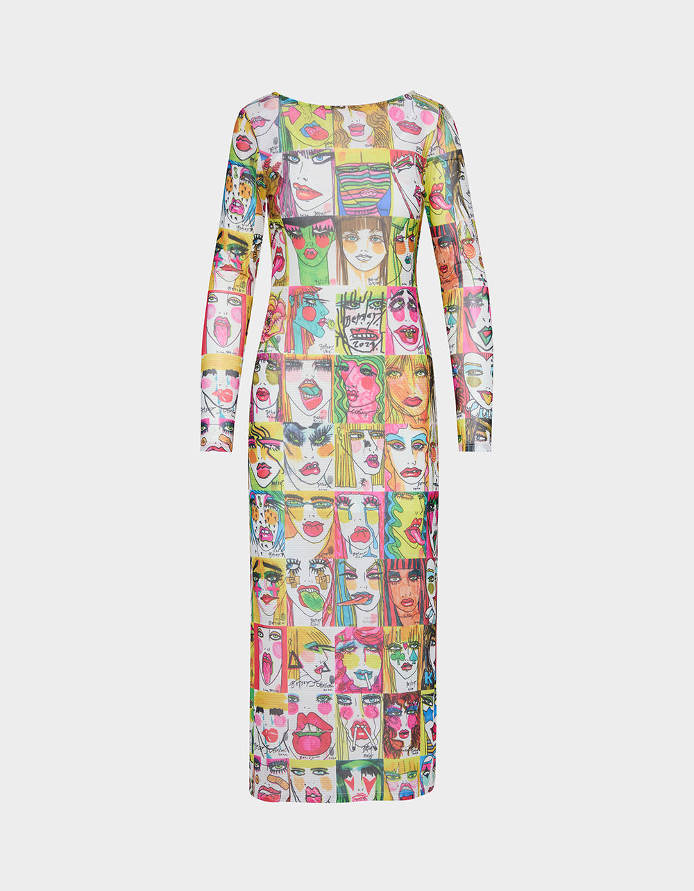 Betsey Johnson BETSEY'S PRINT SHEER DRESS MULTI Women's Long-Sleeved Mesh Sheer Midi Dress