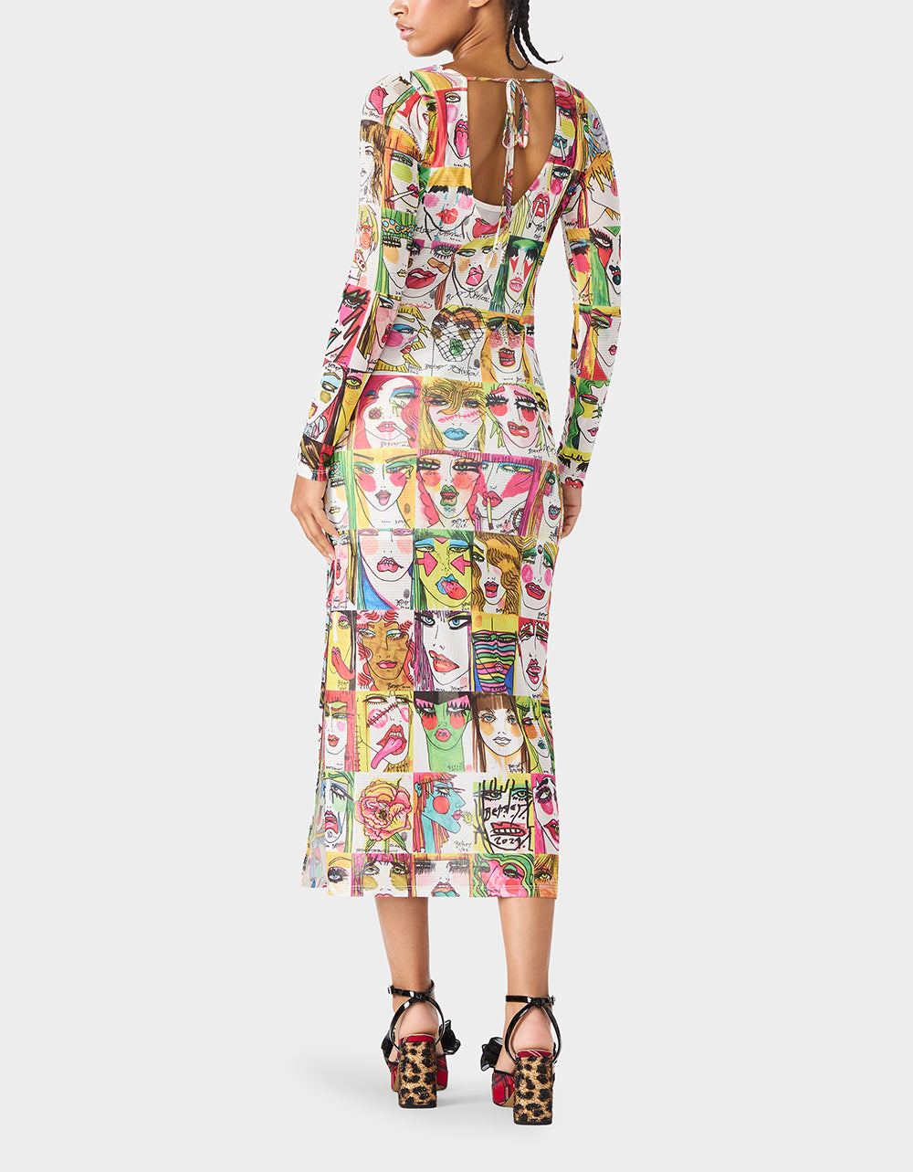 Betsey Johnson BETSEY'S PRINT SHEER DRESS MULTI Women's Long-Sleeved Mesh Sheer Midi Dress