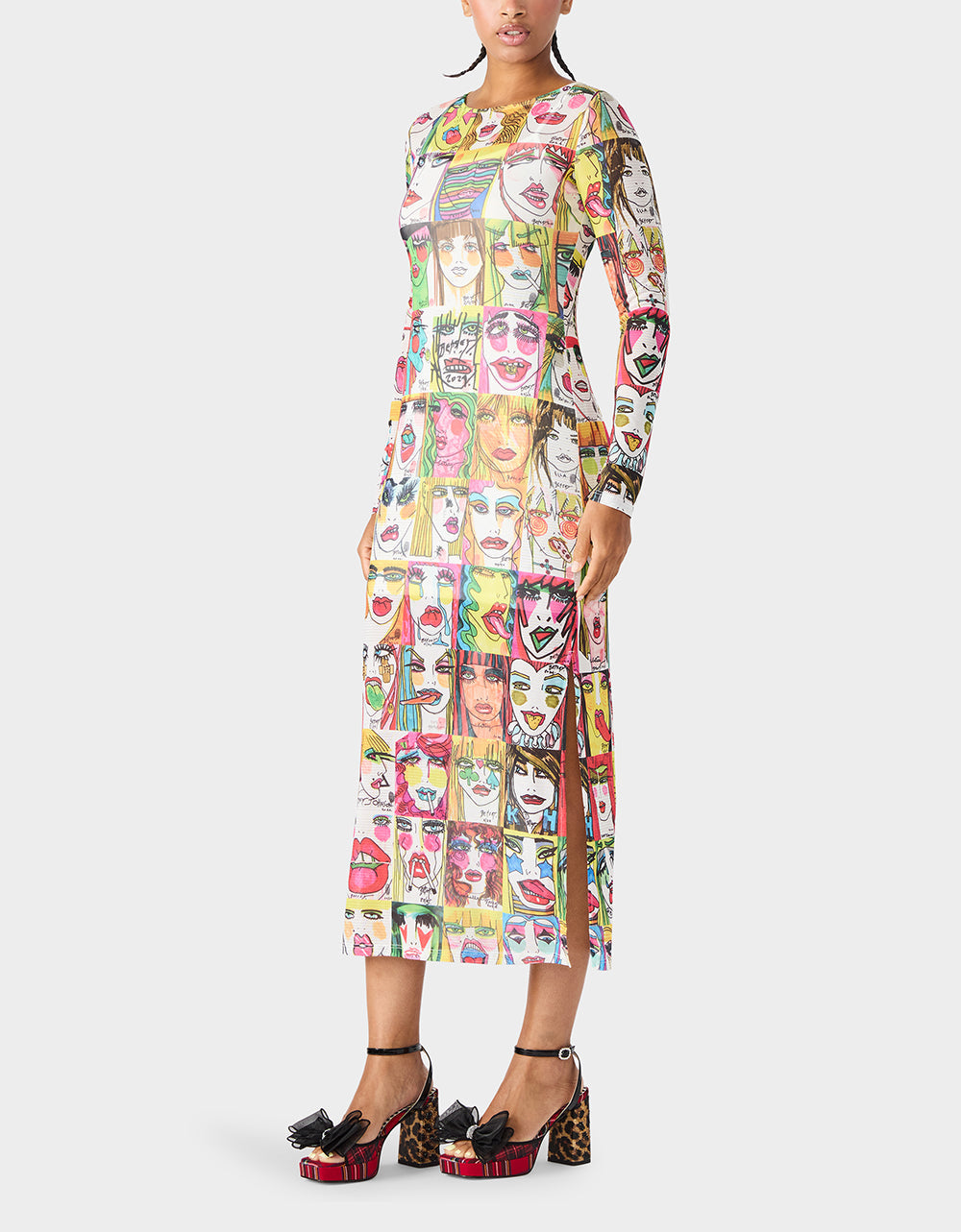 Betsey Johnson BETSEY'S PRINT SHEER DRESS MULTI Women's Long-Sleeved Mesh Sheer Midi Dress