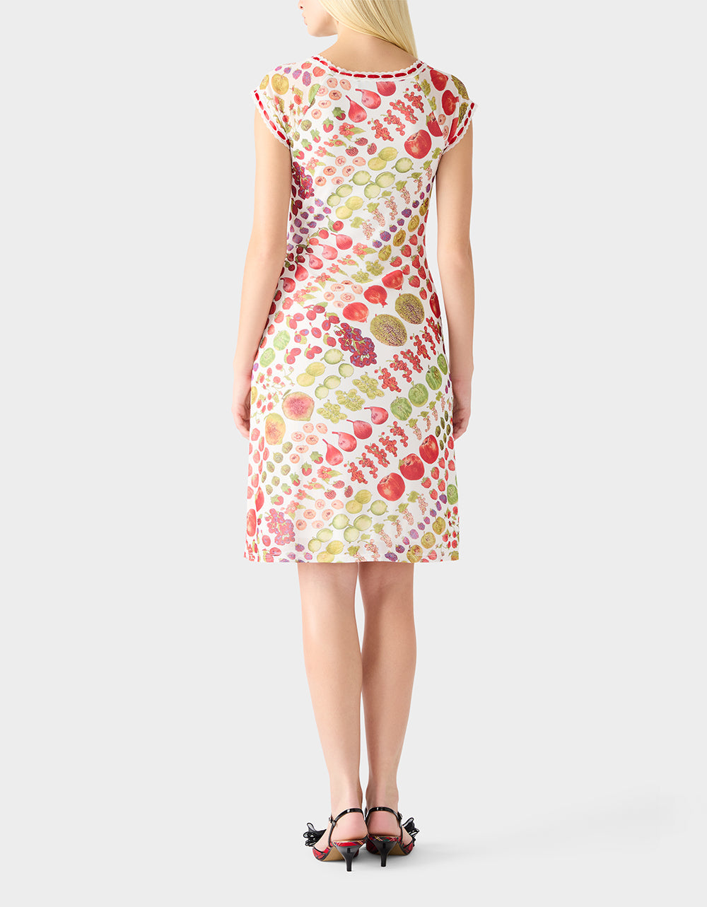 Betsey Johnson BETSEY'S FRUIT DRESS WHITE MULTI Women's Fruit Print Short-Sleeved Slip Dress