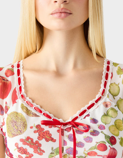 Betsey Johnson BETSEY'S FRUIT DRESS WHITE MULTI Women's Fruit Print Short-Sleeved Slip Dress
