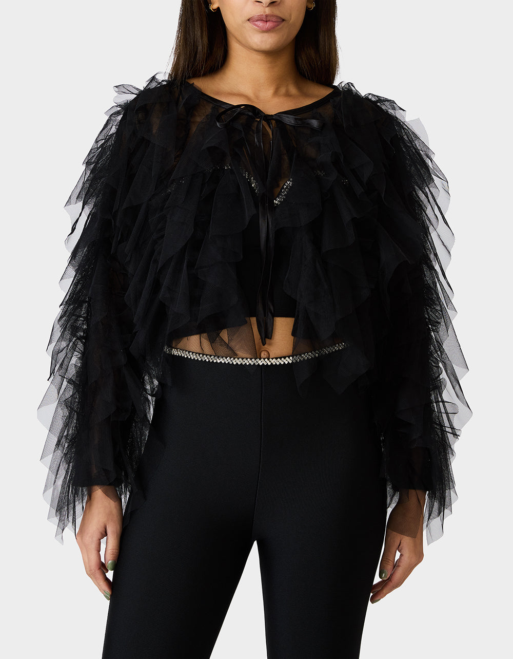 Betsey Johnson PRIMA PUFF BLACK Women's Black Tulle Shawl Jacket