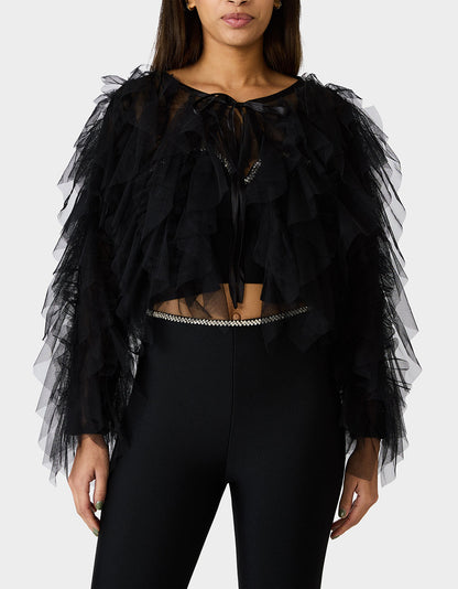 Betsey Johnson PRIMA PUFF BLACK Women's Black Tulle Shawl Jacket