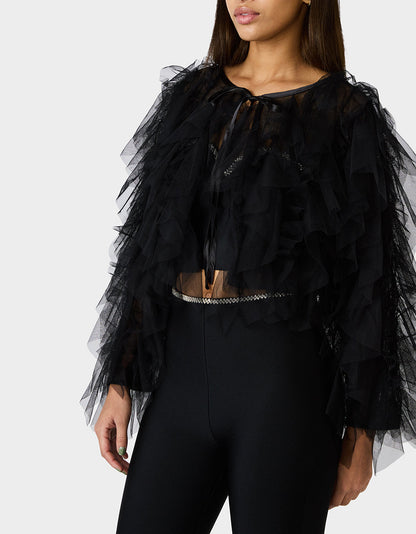 Betsey Johnson PRIMA PUFF BLACK Women's Black Tulle Shawl Jacket
