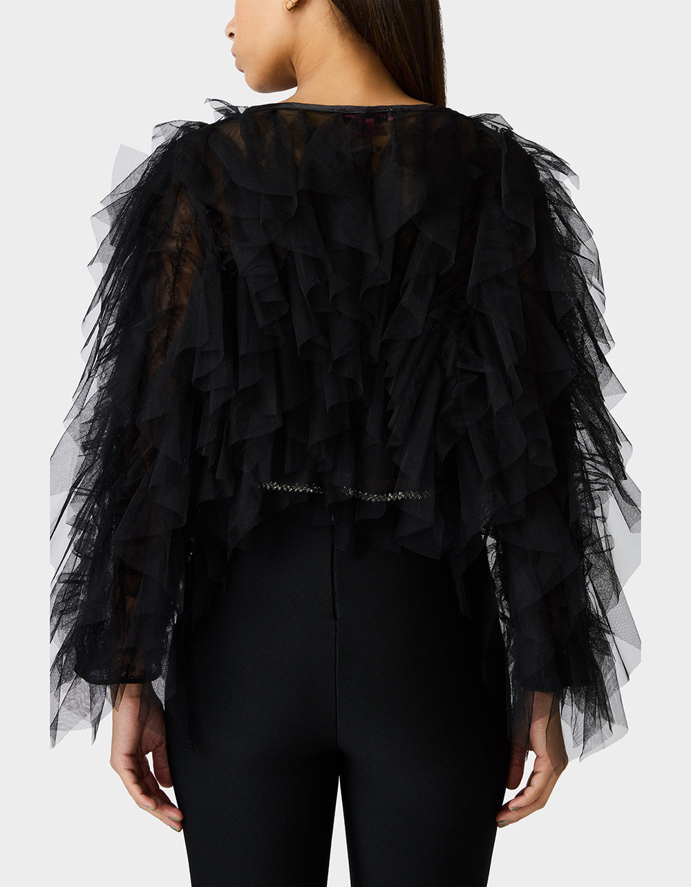 Betsey Johnson PRIMA PUFF BLACK Women's Black Tulle Shawl Jacket