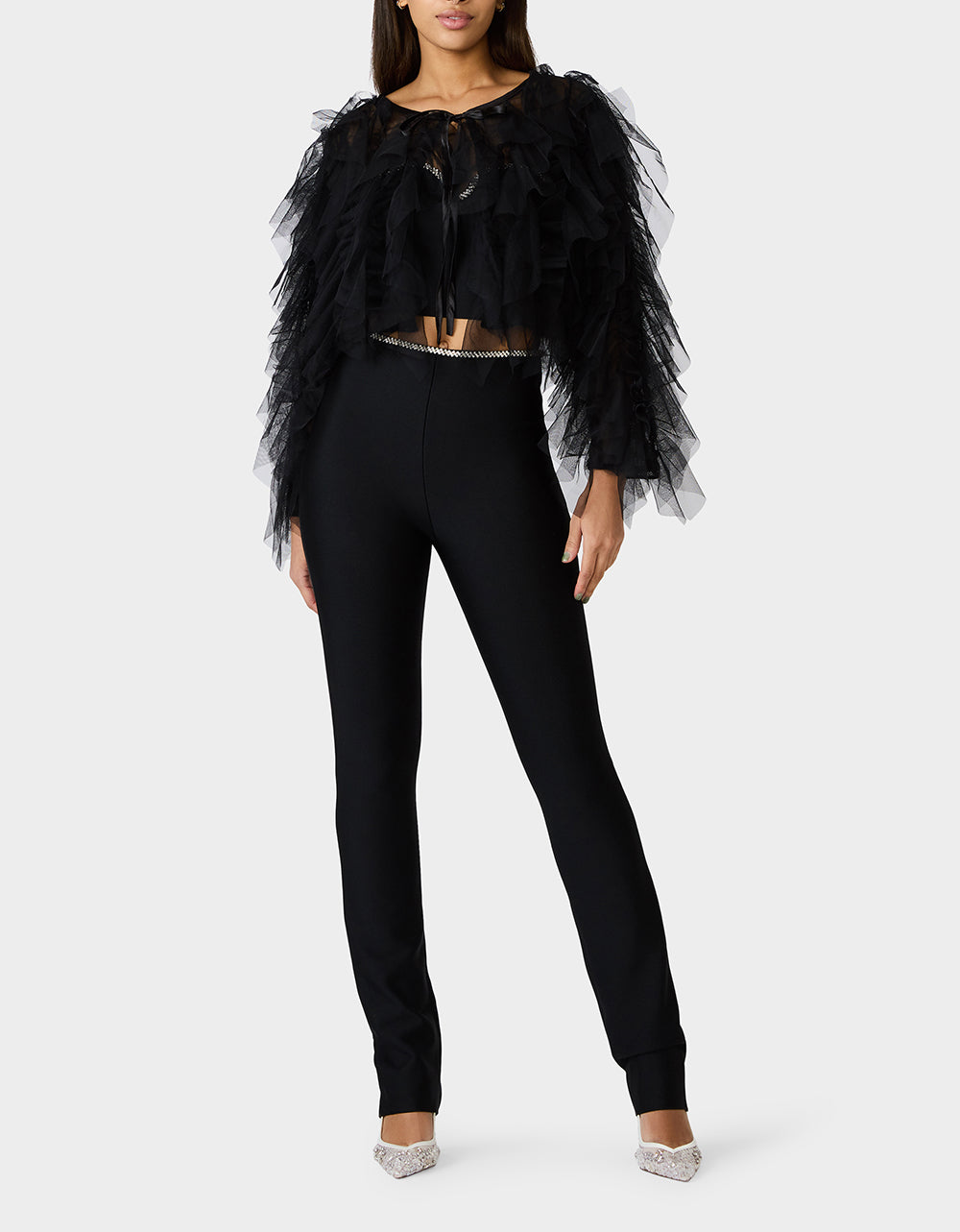 Betsey Johnson PRIMA PUFF BLACK Women's Black Tulle Shawl Jacket