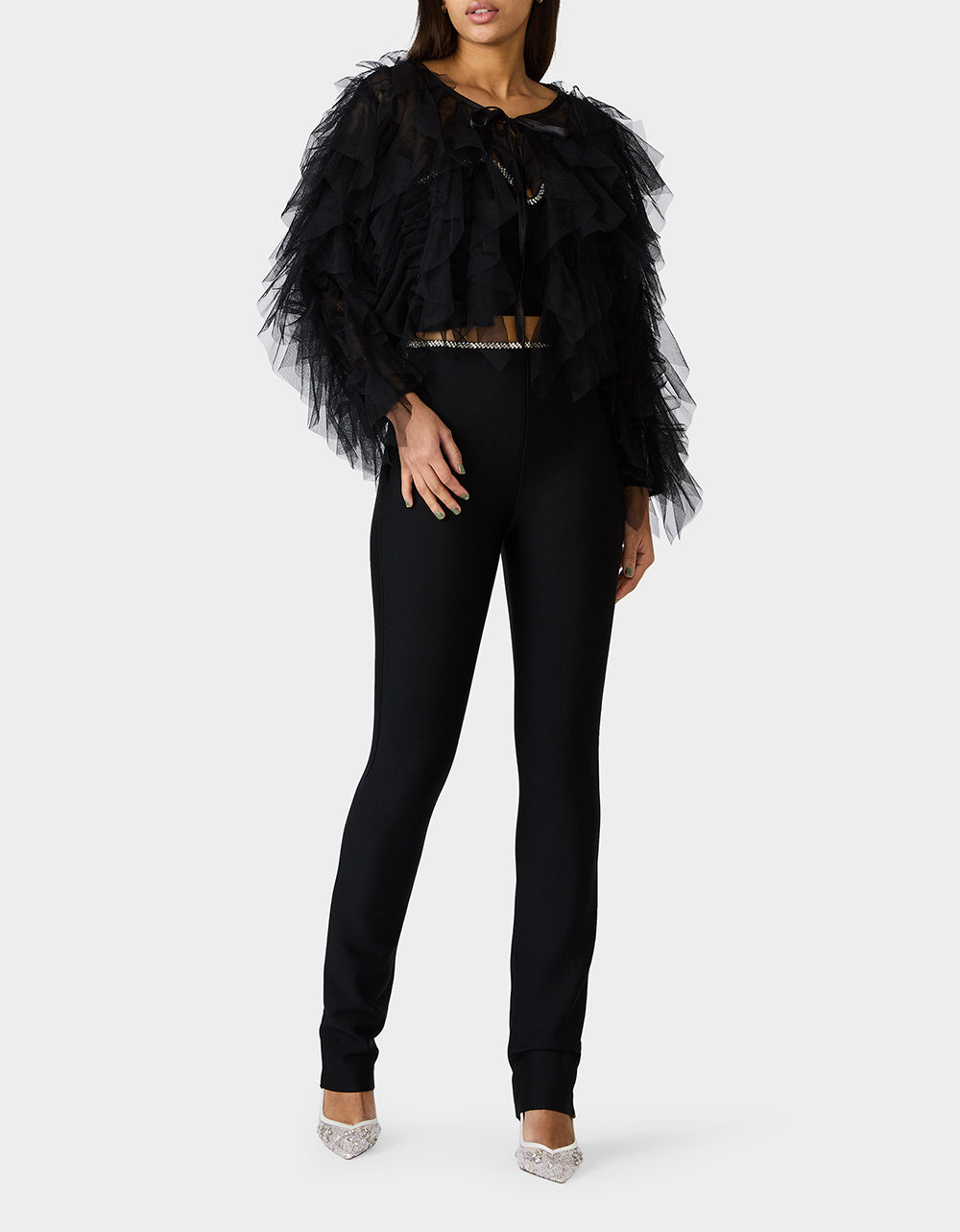 Betsey Johnson PRIMA PUFF BLACK Women's Black Tulle Shawl Jacket