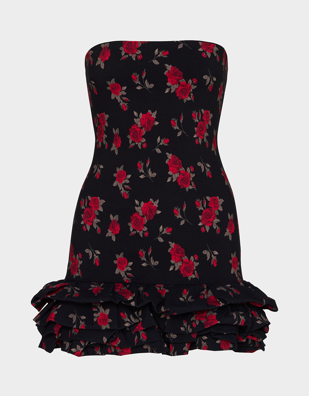 Betsey Johnson ROSIE POSIE DRESS BLACK Women's Strapless Floral Rose Print Mini Dress