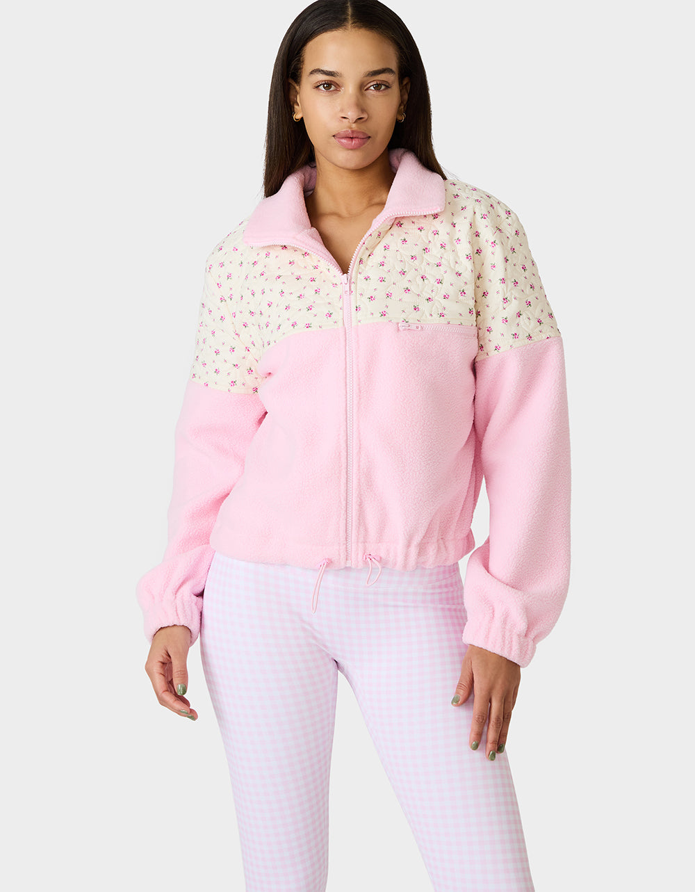Betsey Johnson PRETTY IN PLUSH JACKET PINK Women's Pink Floral Print Plush Jacket