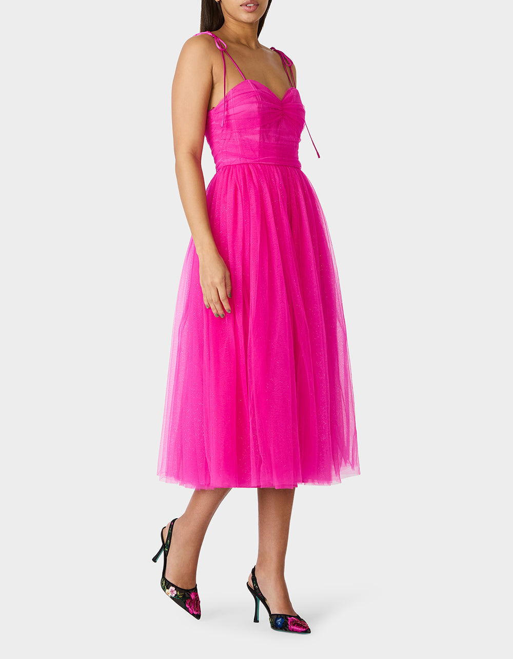 Betsey Johnson GLITTER TULLE MULTI MAGENTA Women's Corset Midi Tulle Dress