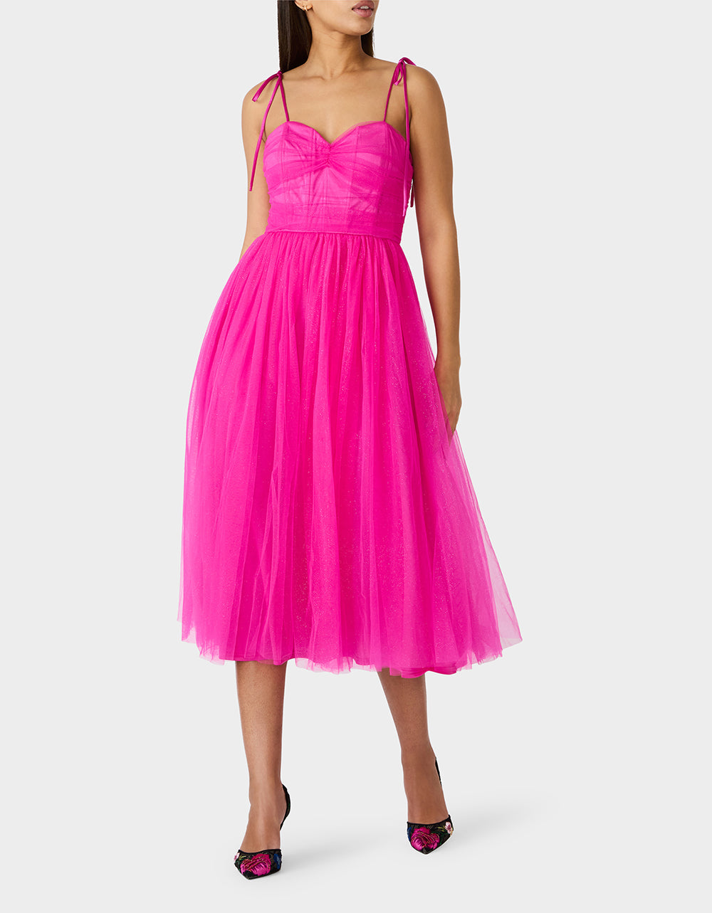 Betsey Johnson GLITTER TULLE MULTI MAGENTA Women's Corset Midi Tulle Dress