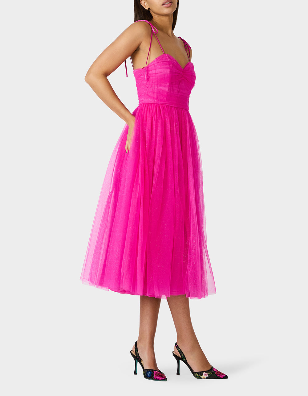 Betsey Johnson GLITTER TULLE MULTI MAGENTA Women's Corset Midi Tulle Dress