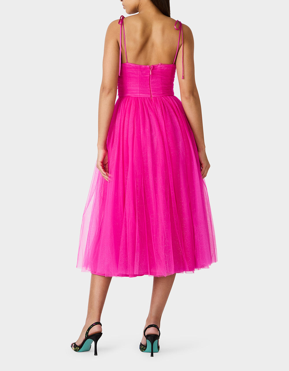 Betsey Johnson GLITTER TULLE MULTI MAGENTA Women's Corset Midi Tulle Dress