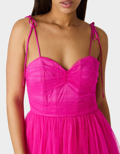 Betsey Johnson GLITTER TULLE MULTI MAGENTA Women's Corset Midi Tulle Dress
