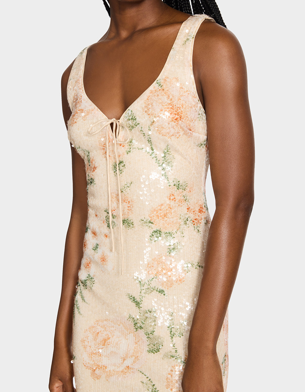 Betsey Johnson APRICOT HAZE DRESS BLURRY FLORAL Women's Midi Sequin Floral Dress