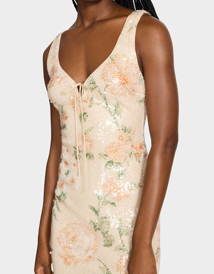 Betsey Johnson APRICOT HAZE DRESS BLURRY FLORAL Women's Midi Sequin Floral Dress