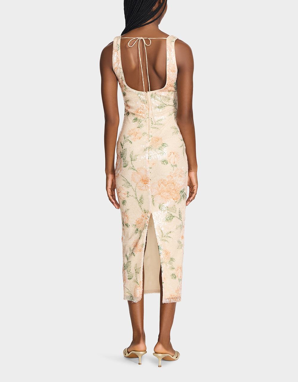 Betsey Johnson APRICOT HAZE DRESS BLURRY FLORAL Women's Midi Sequin Floral Dress