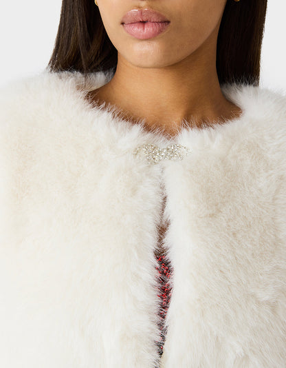 Betsey Johnson CHAMPAGNE LUXE FAUX FUR JACKET CREAM Women's Cream Faux Fur Jacket