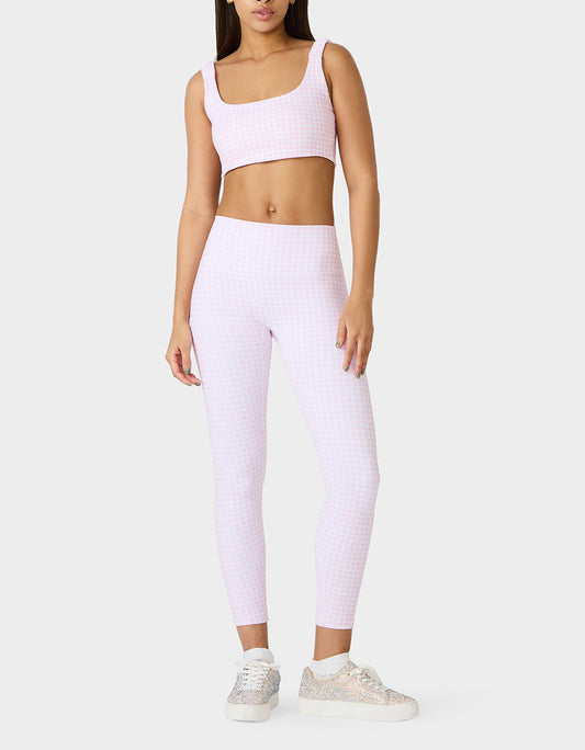 Betsey Johnson GINGHAM PRINT HIGHRISE LEGGING PINK MULTI Women's Pink Gingham Activewear Legging