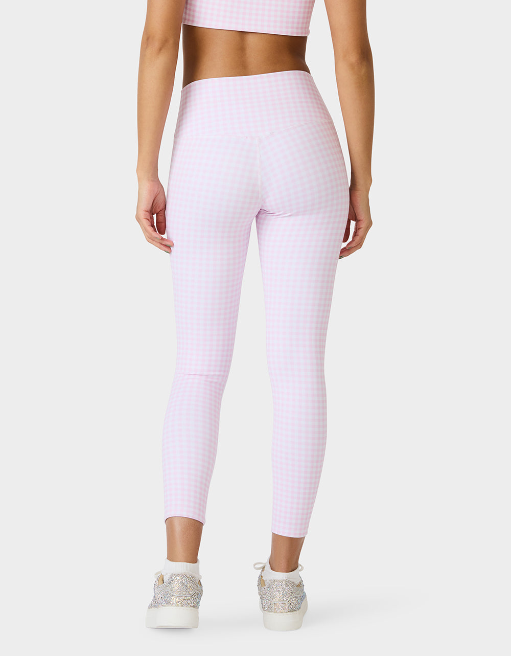 Betsey Johnson GINGHAM PRINT HIGHRISE LEGGING PINK MULTI Women's Pink Gingham Activewear Legging