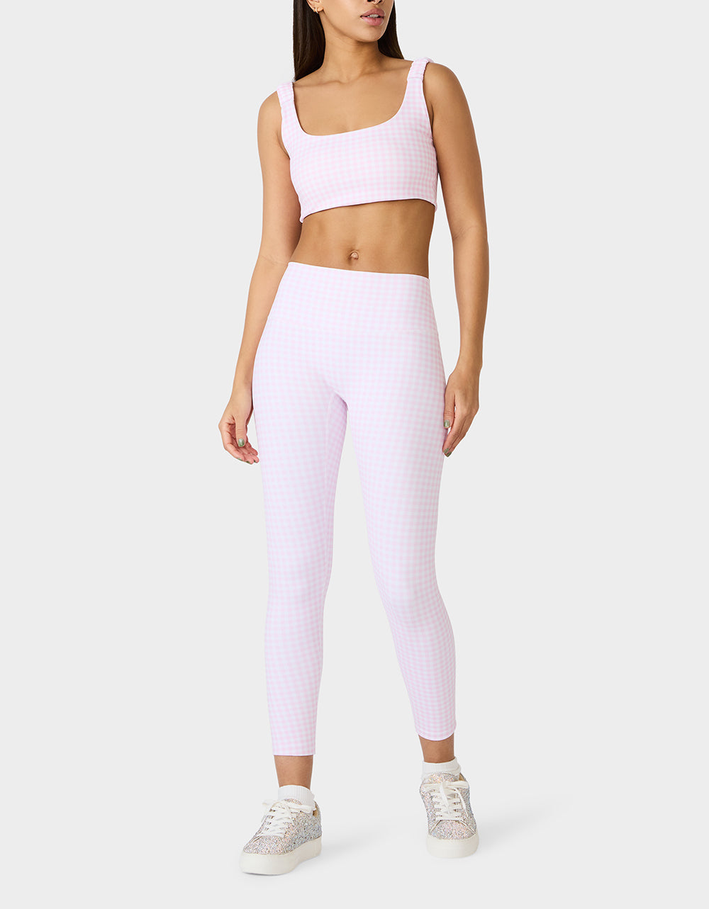 Betsey Johnson GINGHAM PRINT HIGHRISE LEGGING PINK MULTI Women's Pink Gingham Activewear Legging
