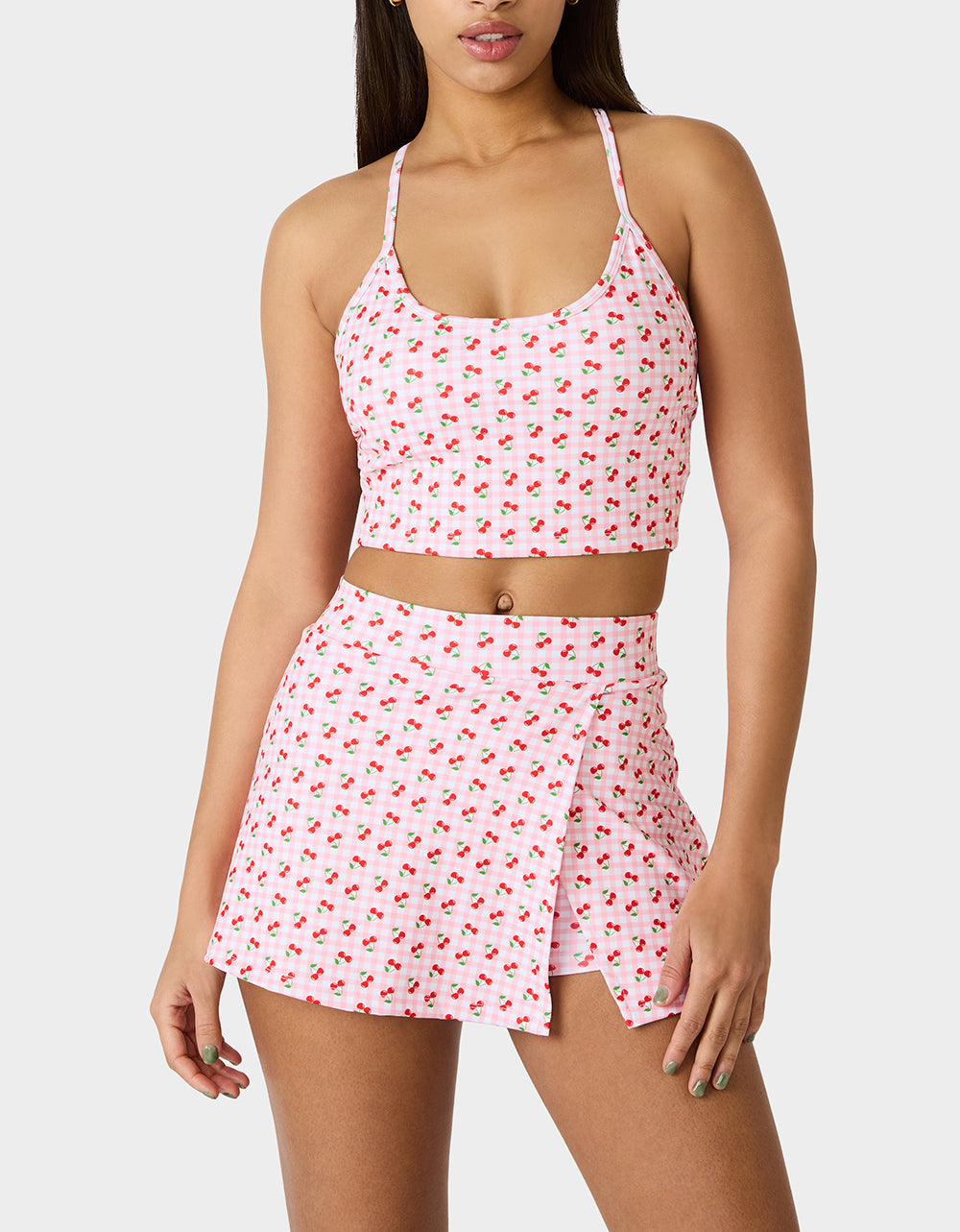 Betsey Johnson CHERRY GINGHAM SET PINK MULTI Women's Pink Cherry Gingham Activewear Tank Top