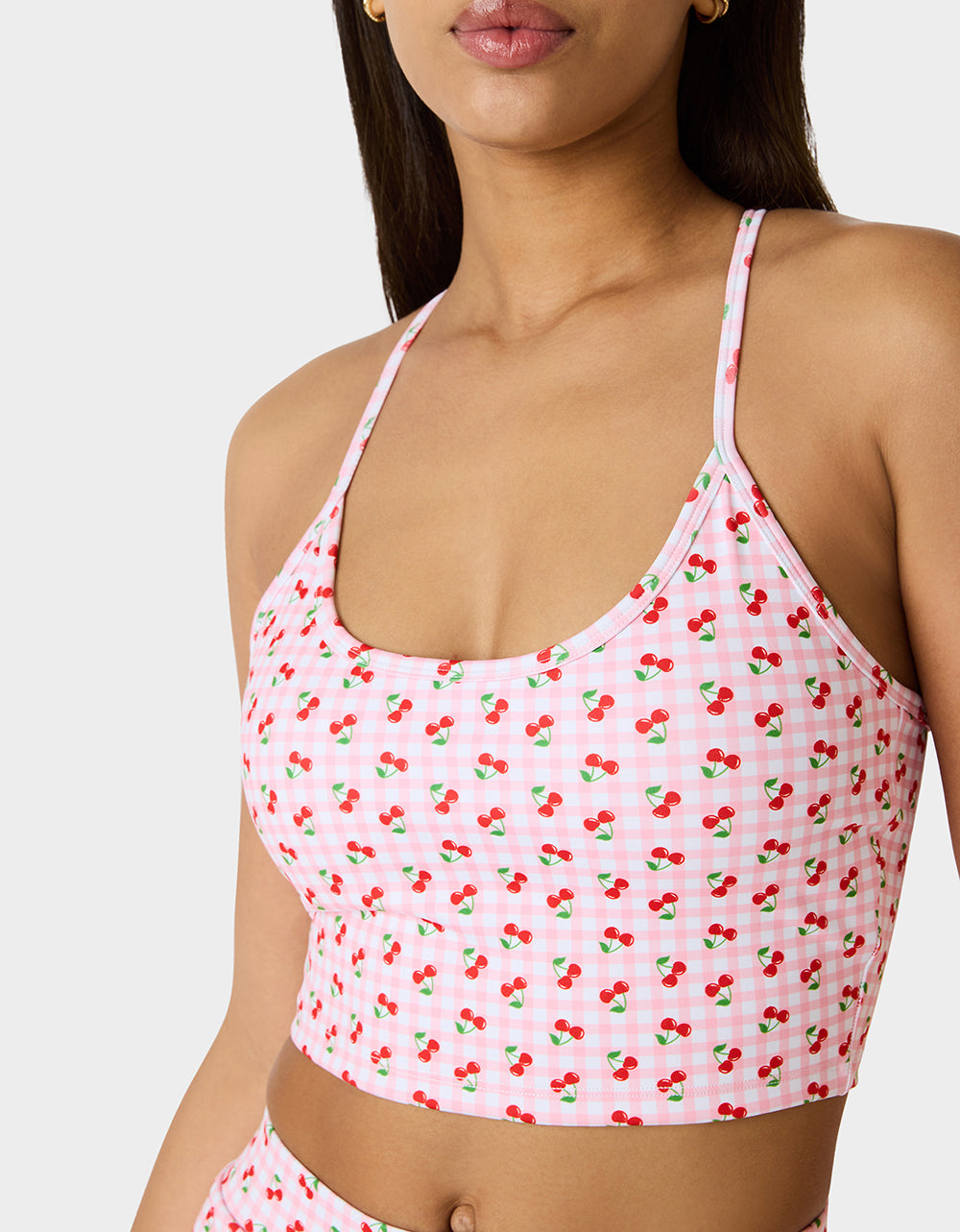Betsey Johnson CHERRY GINGHAM SET PINK MULTI Women's Pink Cherry Gingham Activewear Tank Top