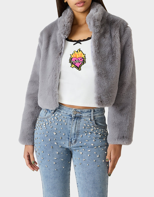 Betsey Johnson MISTY LUXE FAUX FUR GREY Women's Faux Fur Winter Jacket