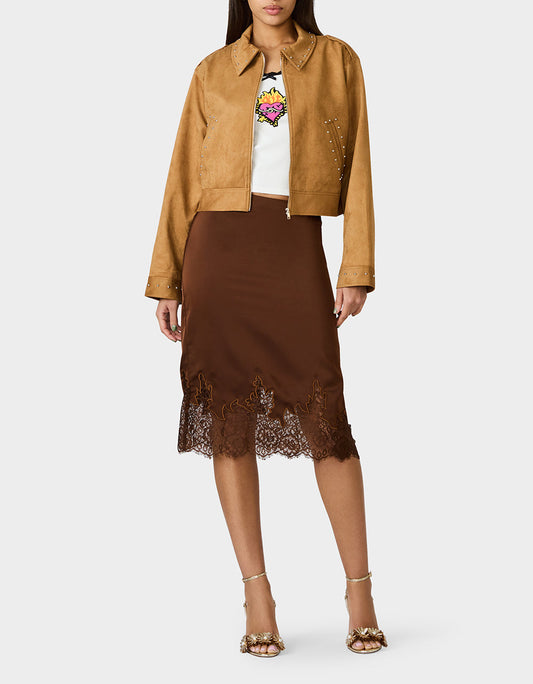 Betsey Johnson RODEO STUD JACKET CAMEL Women's Fax Suede Camel Jacket