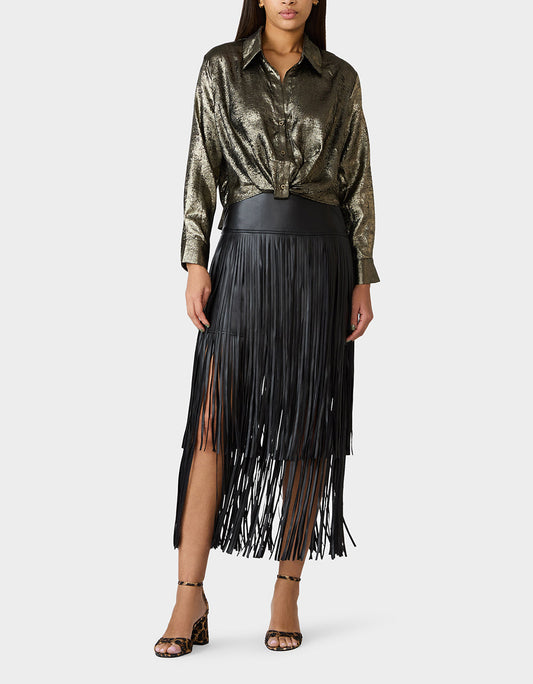 Betsey Johnson GOLD RUSH TOP BLACK/GOLD Women's Brushed Long Sleeve Button Down Top