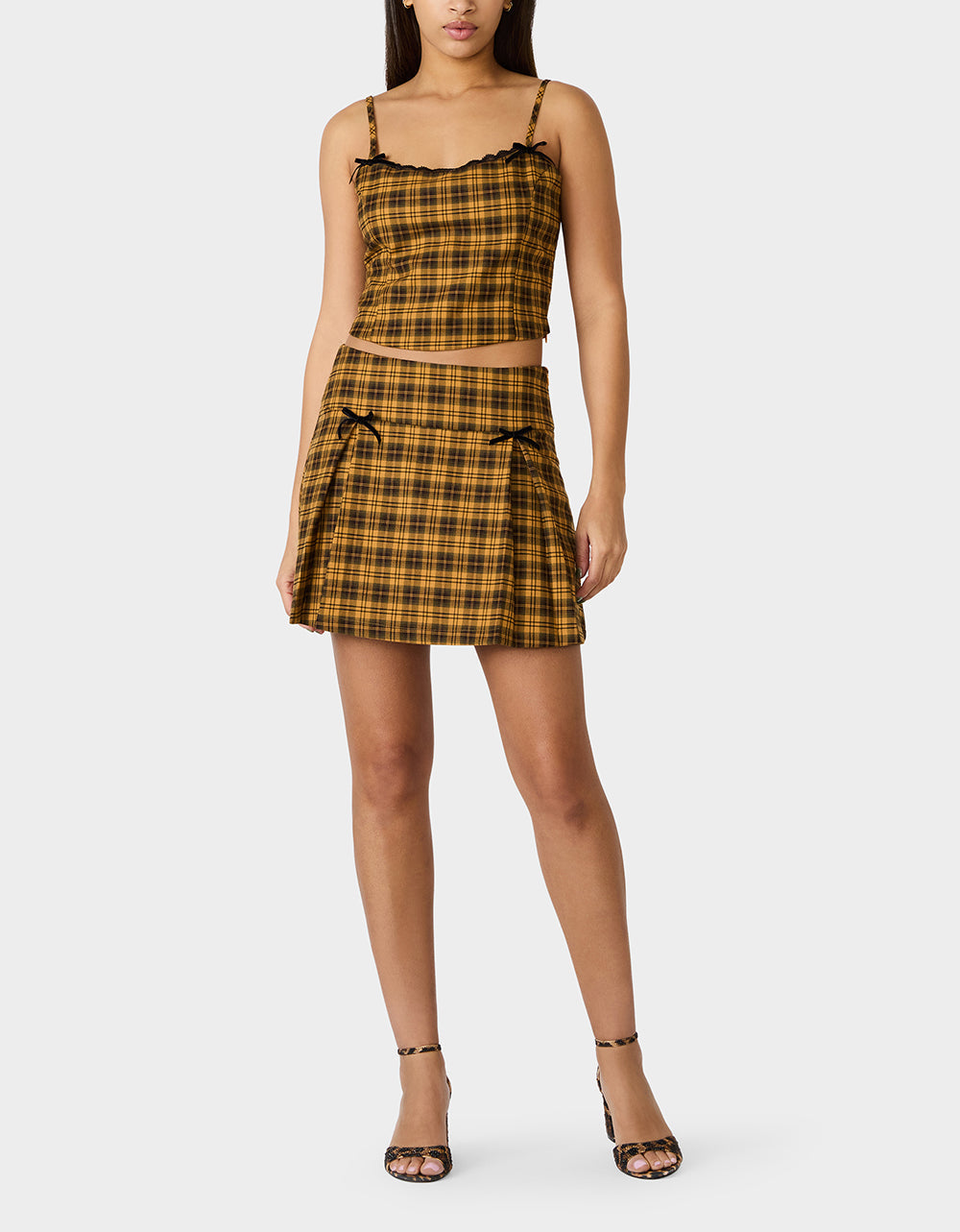 Betsey Johnson RAD PLAID SKIRT YELLOW PLAID Women's Yellow Plaid Skirt with Bow Details